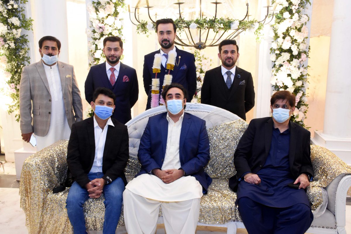 MediaCellfans's tweet photo. with Chairman Pakistan People’s Party (PPP) Bilawal Bhutto Zardari and Chief Minister Sindh Syed Murad Ali Shah attending the wedding ceremony Provincial Minister Sohail Anwar Khan brothers in Faridabad village. https://t.co/RgjpM98GKA