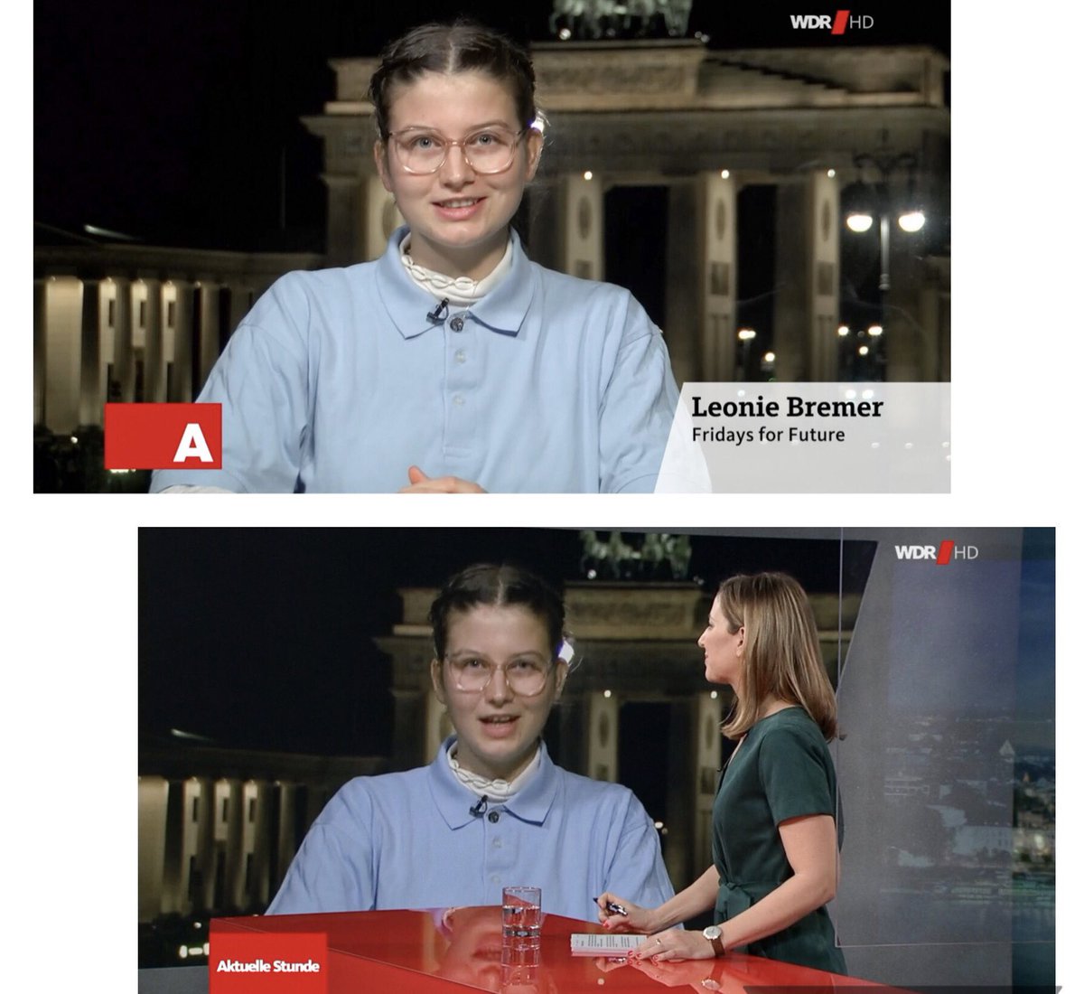 IHABerlin's tweet photo. 🎥 Live from Berlin: Today @LeonieBremer1 was in our studio for #WDRaktuell. Leonie loves dogs, sparkling water, Tom Rosenthal and Yoga... Thank you Leonie 🥰 #FridaysForFuture https://t.co/Bjino1gyUr