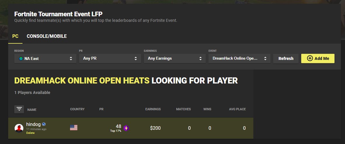 Fortnite Tracker On Twitter We Ve Launched The Beta Of Our New Events Looking For Player Tool Find Players Looking For A Team For A Specific Event Or Any Event See Their Stats
