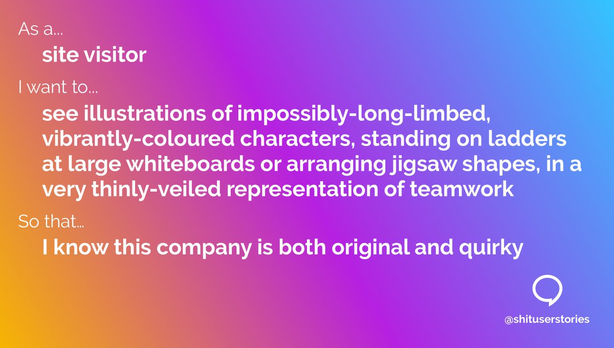 As a site visitor I want to see illustrations of impossibly-long-limbed, vibrantly-coloured characters, standing on ladders at large whiteboards or arranging jigsaw shapes, in a very thinly-veiled representation of teamwork so that I know this company is both original and quirky