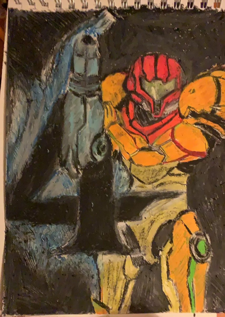 #Metroid Prime 4 oil pastel artwork done especially for me by the wonderful <a href="/kerry_etheridge/">Kerry</a>.

Superb stuff. Would be a great teaser poster. #metroidvania #Nintendo