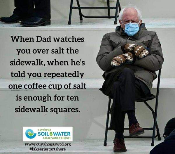 RileyTcat's tweet photo. It's funny, but true. Listen to Bernie and the Cuyahoga Soil and Water Conversation District #curbthesalt and be #smartaboutsalt application! #SourceWaterON #saltingshift https://t.co/mwyKiYuzzD