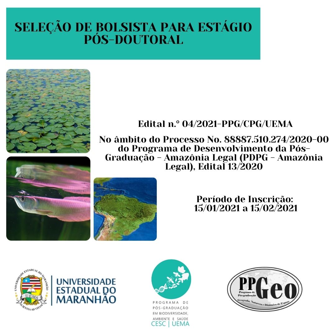 ppgbas's tweet photo. [EDITAL SELEÇÃO BOLSISTA PÓS-DOUTORAL - PPGBAS E PPGEO @UemaOficial ] Perfil exige experiência nas seguintes áreas de pesquisa: Geografia Física, Geoprocessamento, Sensoriamento Remoto e Análise Espacial. Link para o edital: https://t.co/xE7JlPSRyB https://t.co/pAUjYbRfEy