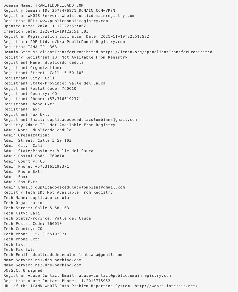 colCERT's tweet photo. ¡Alerta! ¡No caiga! sitio fraudulento ofrece el servicio para cobrar duplicado de cédula de ciudadanía, recomendamos siempre acceder al sitio oficial de la @Registraduria y obtener su duplicado en el siguiente link: https://t.co/as10PEIXZF @CaiVirtual @Ministerio_TIC @FiscaliaCol https://t.co/arbKhu07i4