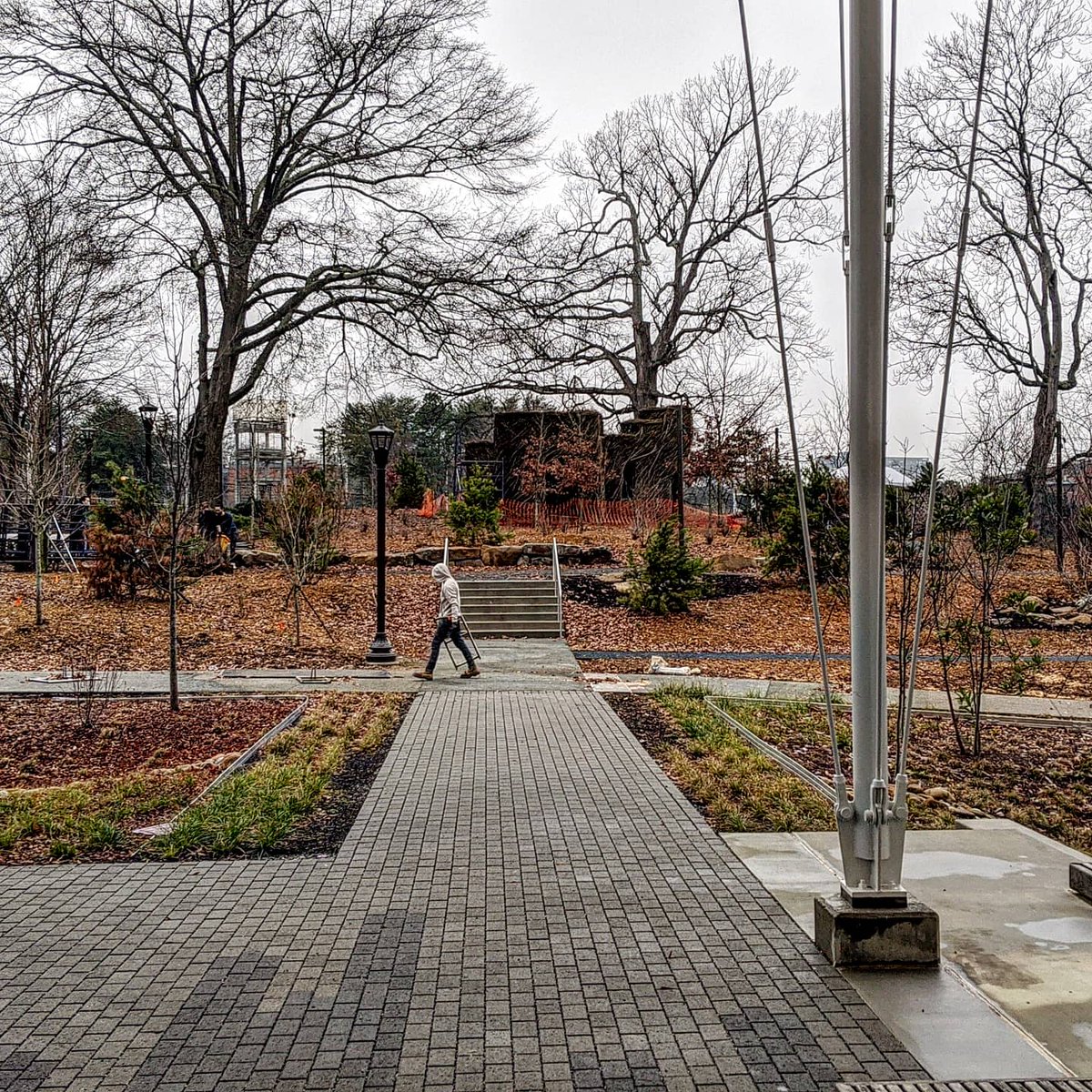 KendedaBuilding's tweet photo. Fence between #kendedabuilding and adjacent Eco-Commons is down! In the distance, @artsatGT #patrickdoughertystickwork art. Love to see it all come together! Thanks @serenbe for your contribution of sticks for #patrickdougherty sculpture! #stickwork #naturalart #crowdsourceart https://t.co/p8QN5pWfrx