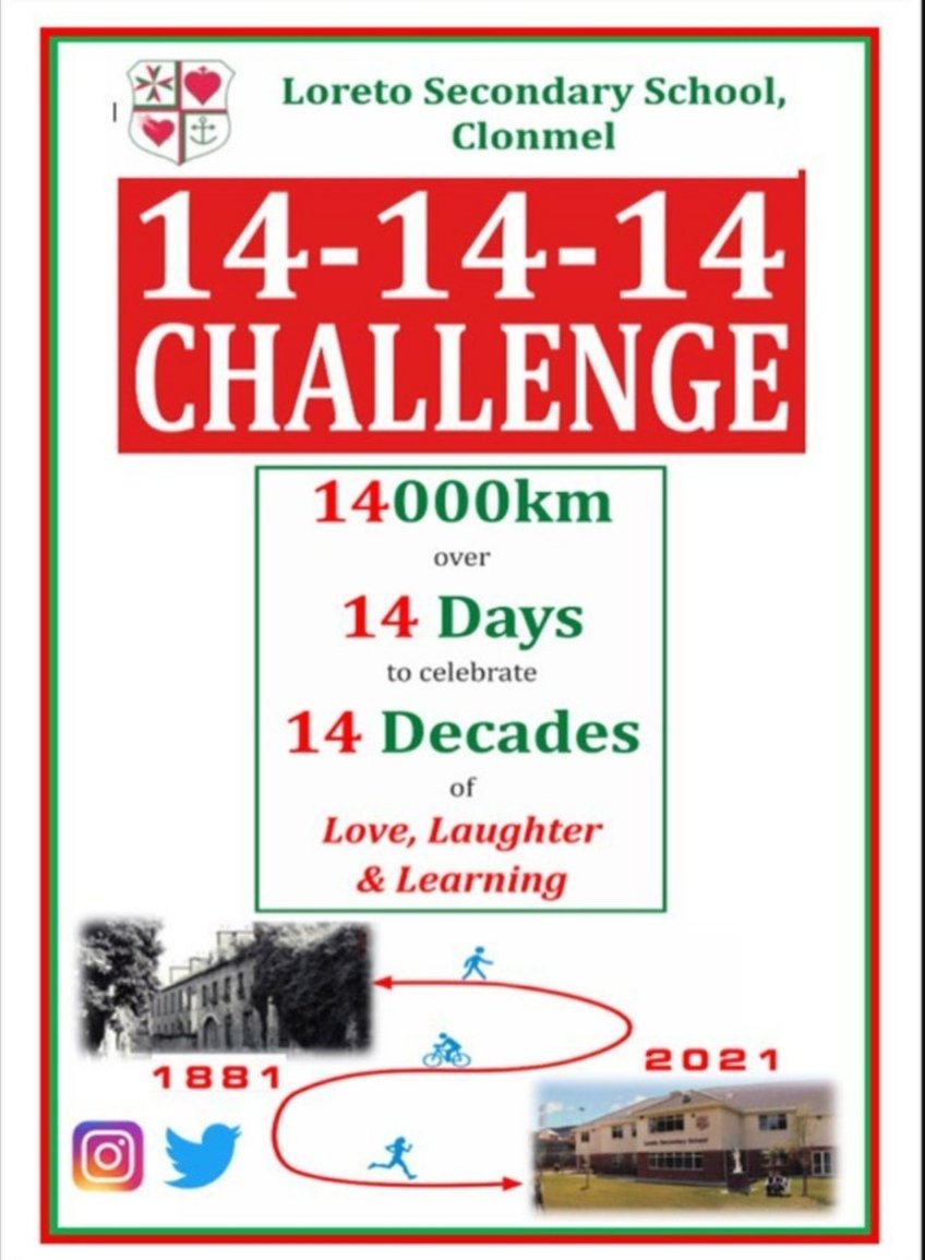 LoretoClonmel's tweet photo. Join 🤝 us as we celebrate 140 years since the foundation Loreto Clonmel 🎉 To take part with us please join our Loreto #strava club &amp; 🏃‍♀️🚴or 🏊🏻‍♀️. 
📝Strava details to follow
#LoveLaughterLearning #TogetherApart #Loreto14 https://t.co/obDX5ivDja