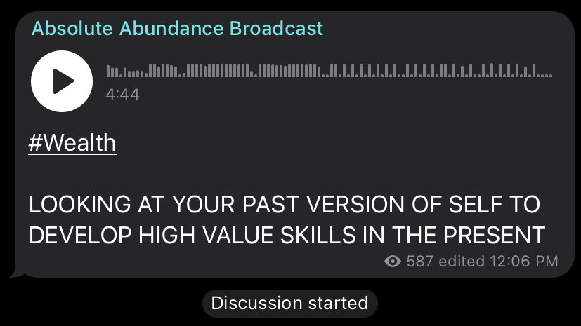 I highly recommend joining my FREE telegram channel, Absolute Abundance Broadcast.One of my primary focuses with this channel is to assist you in permanently occupying wealth consciousness.Here’s a small taste of what’s inside...Join here  https://t.me/DailyAABC&nbsp;