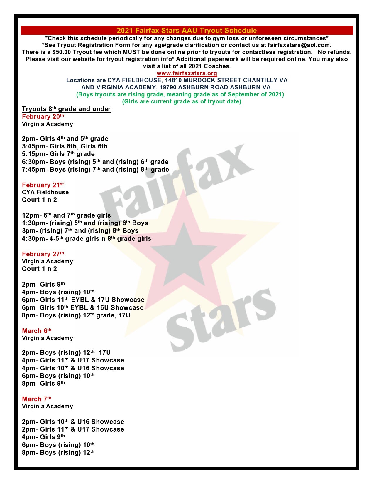 Fairfax Stars on Twitter "Tryouts! Must preregister. Link for