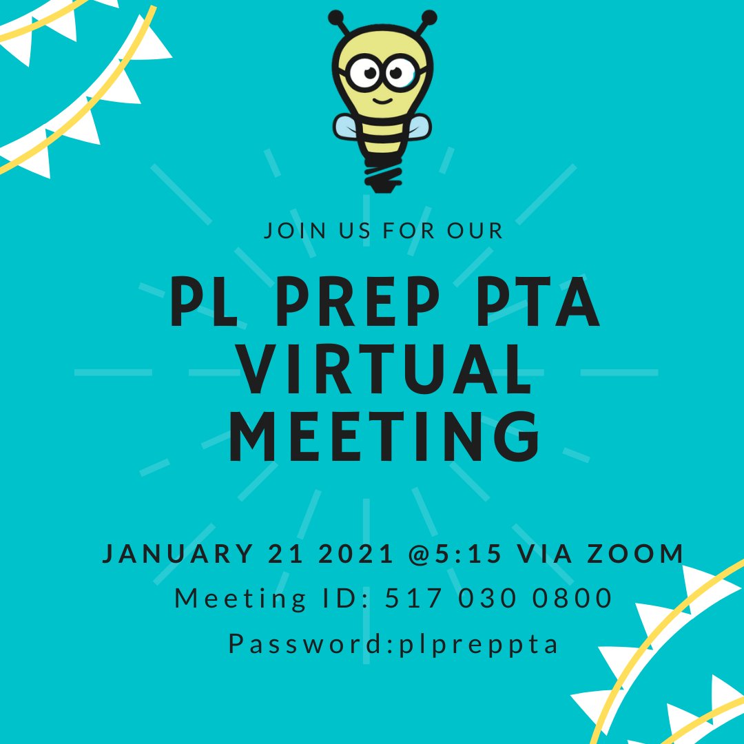 PLPrepPTA's tweet image. Reminder: We will meet virtually this evening at 5:15. We look forward to seeing you all there 😀