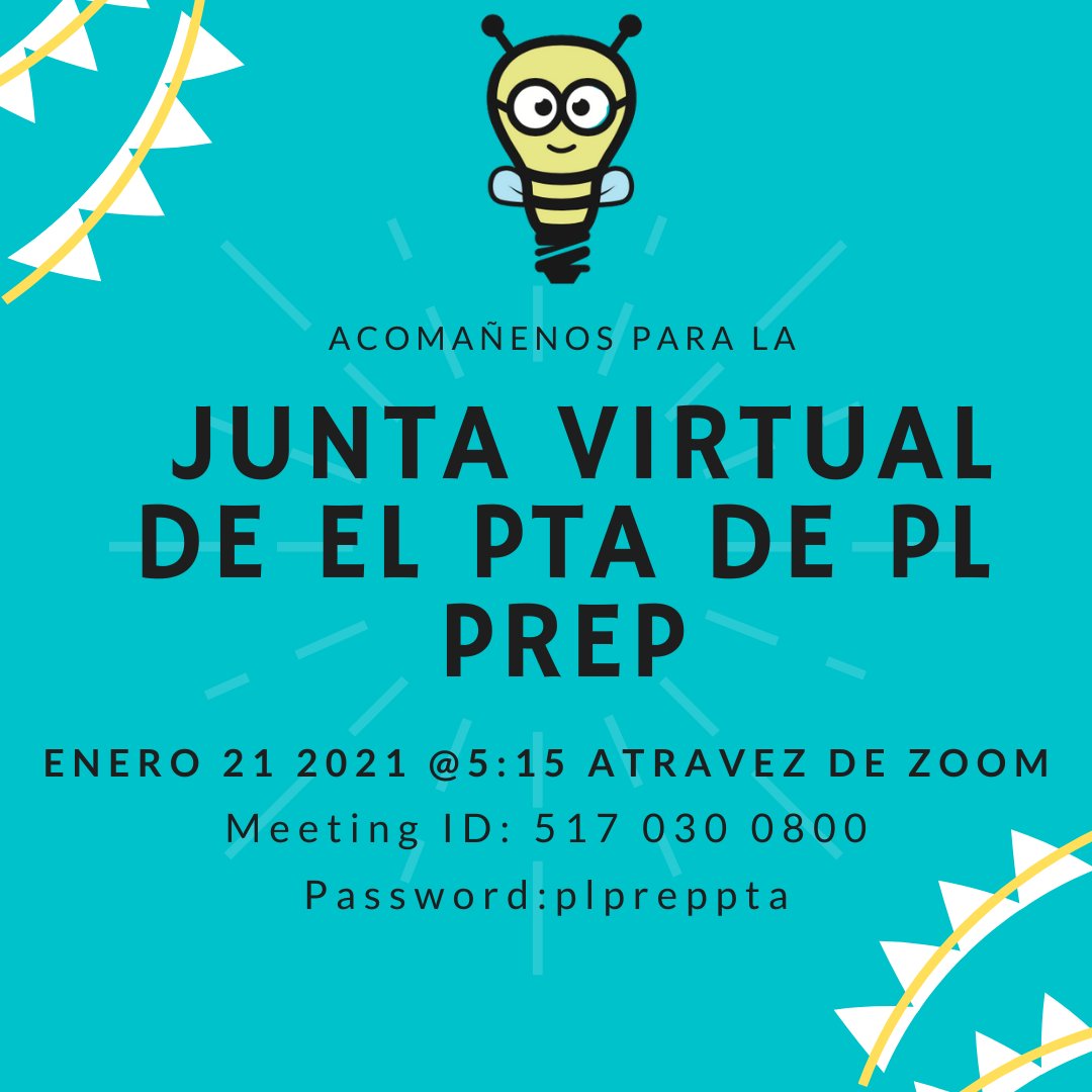 PLPrepPTA's tweet image. Reminder: We will meet virtually this evening at 5:15. We look forward to seeing you all there 😀
