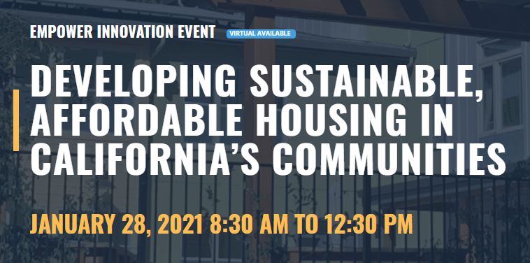 Interested in🌞🔋clean energy-supported & affordable housing 🏘️in your community? Join a panel of experts + virtual networking on Jan. 28. Hosted by @CalEnergy #empowerinnovation #einevents  tinyurl.com/einevents