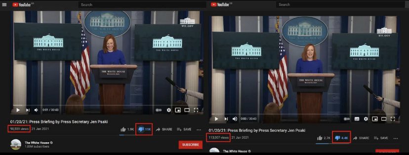 adamseconomics's tweet photo. EXPOSED! 😱

YouTube have been caught falsifying their dislikes data in order to hide the evidence that Biden has NO LEGITIMACY with the American People.

The psychological/information warfare campaign of the Washington swamp is being exposed by the hour. https://t.co/Ni9tiNRes1