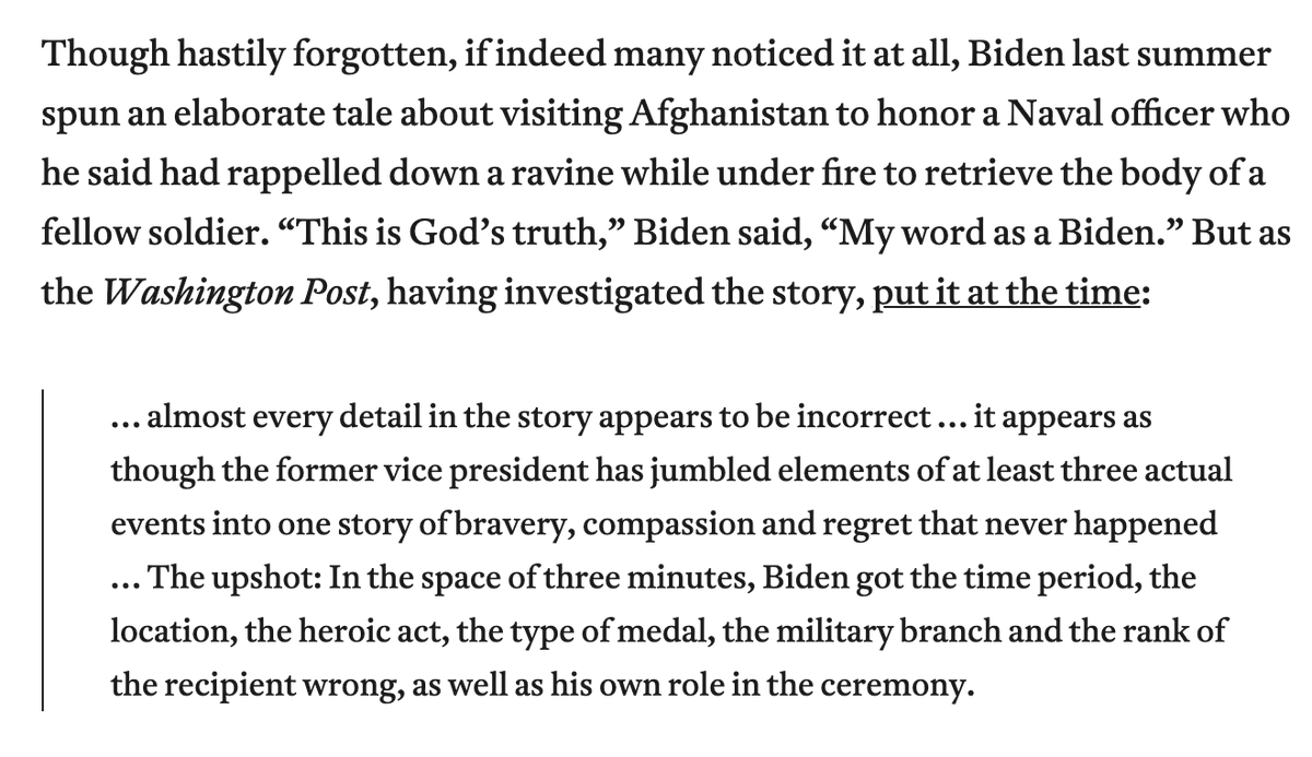 It didn't dog him at all, but this Biden fib was subject to a pretty ruthless deconstruction by the fact checkers at the Washington Post.