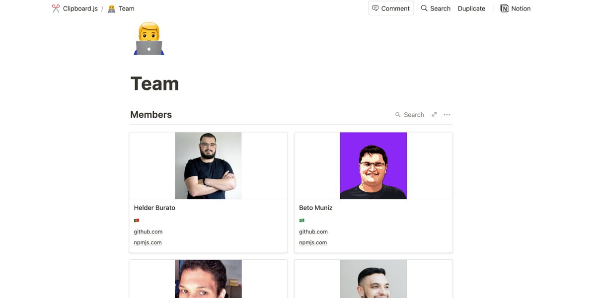 2. TeamHaving a place to list all the core contributors is also a great idea. It's not only useful, but also a good way to connect people.