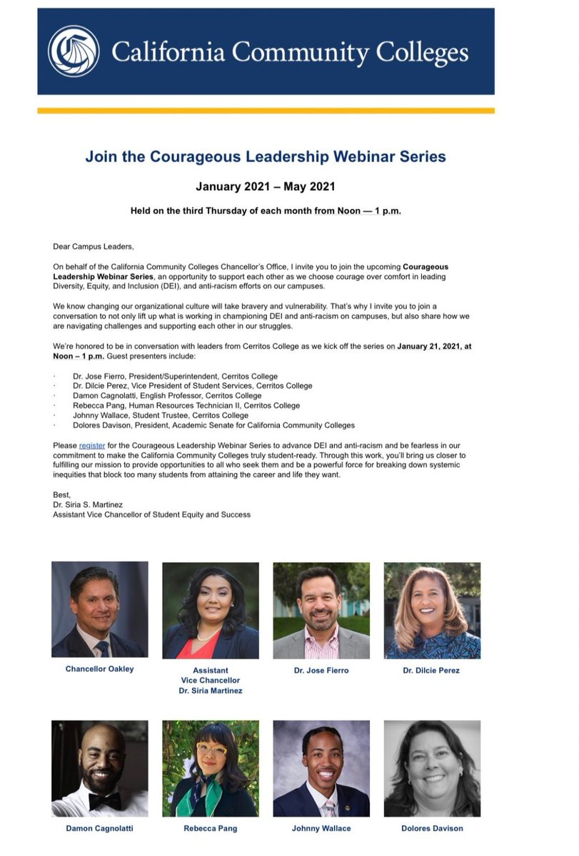 DoctoraSiria's tweet photo. 🚨Join us today at noon as we launch our Courageous Leadership webinar series. You don't want to miss hearing from colleagues who are leading DEI and anti-racism work on their campus. https://t.co/UfynKPXRr5