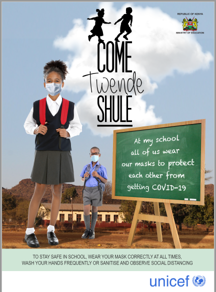 UNICEFKenya's tweet photo. To support the safe reopening of schools, UNICEF has distributed soap and installed hand-washing facilities in more than 600 schools across Kenya and procured 700,000 reusable masks for children.

#ComeTwendeShule https://t.co/4dW9VQxAiA