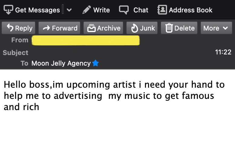 A lot of industry peeps get emails like these. Including us. They get deleted straightaway. Trust us. So if you really want to learn how to write a proper and sincere email check the link: moonjelly.agency/how-to-get-goo…