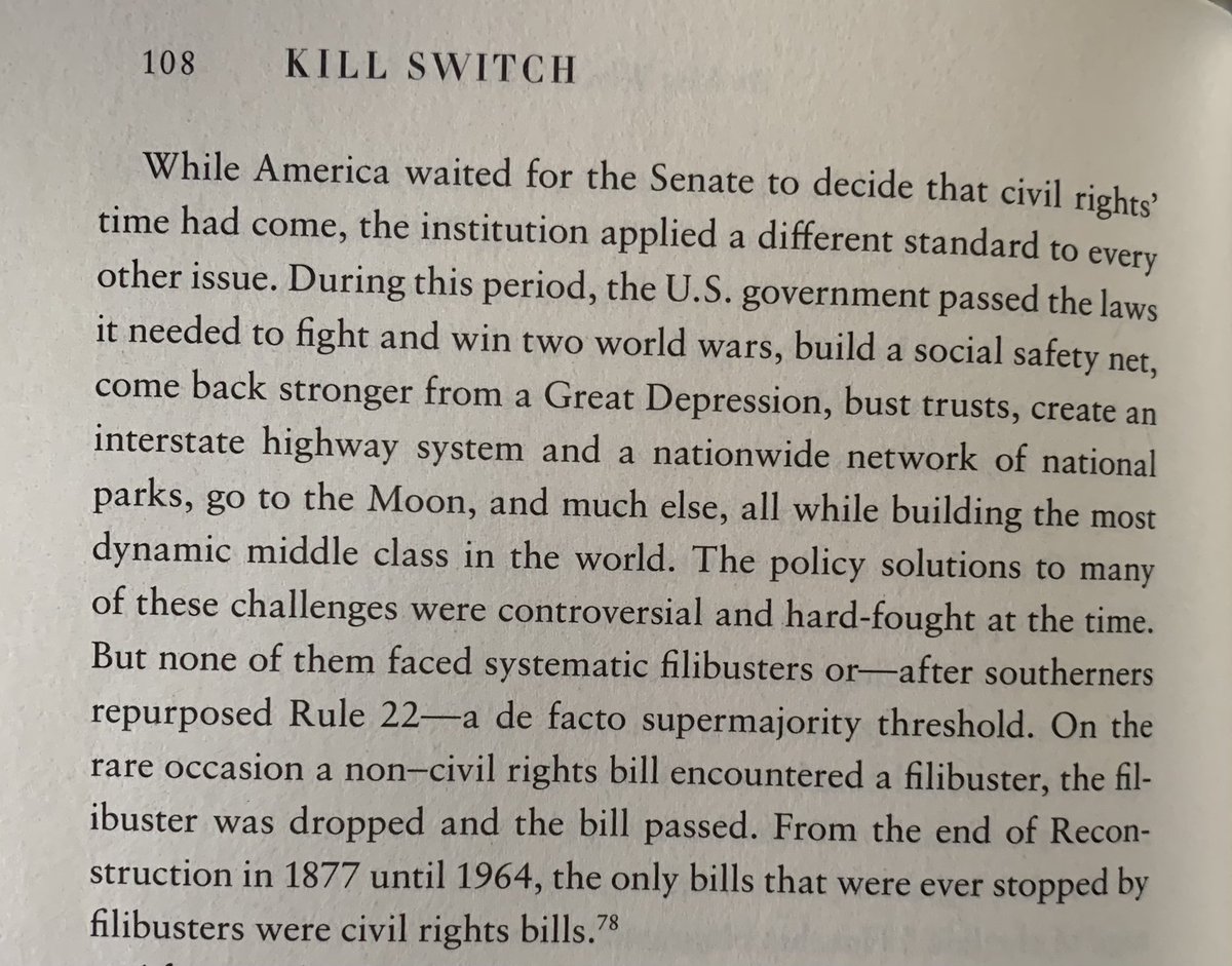 In Kill Switch I show how the Senate now applies the standard it used to block civil rights to all issues. There’s no wisdom in this delay, just plain old obstruction. That evolution runs though Richard Russell (a white supremacist) and Mitch McConnell.  https://wwnorton.com/books/9781631497773