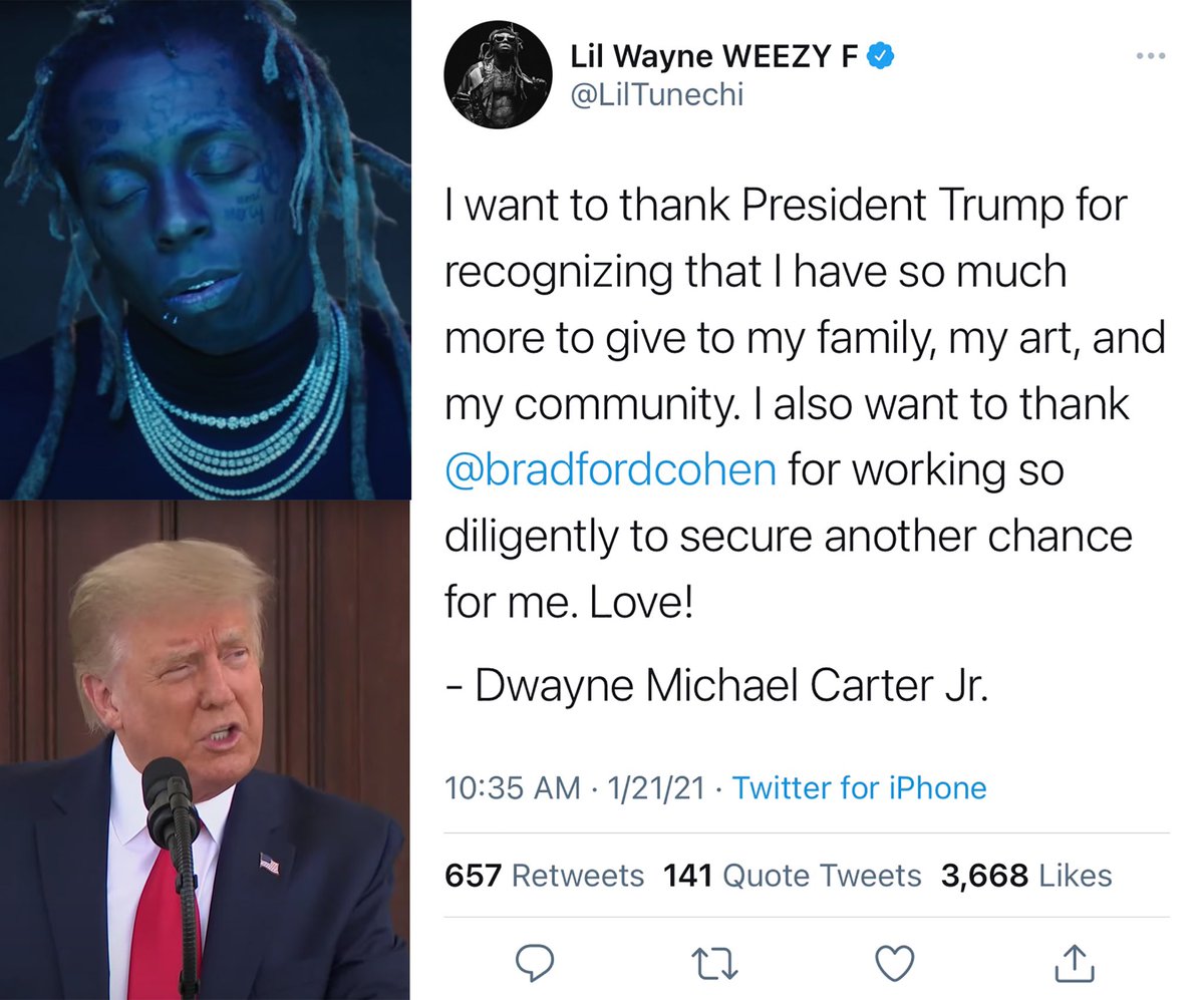 Kollege Kidd on Twitter: "Lil Wayne thanks Trump for pardoning him… "
