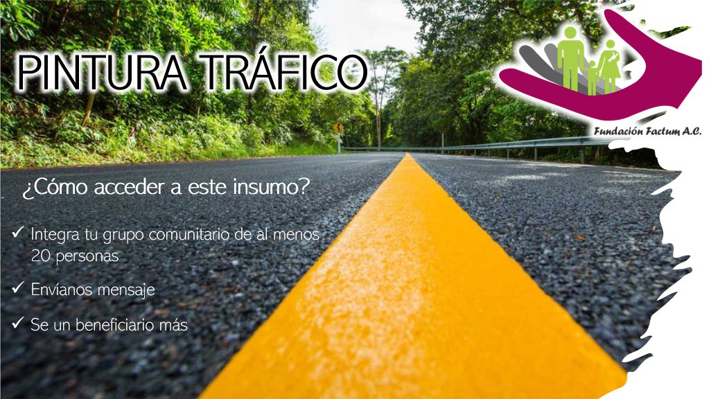 FundacionFactum's tweet photo. Adquiere pintura para crear señalización peatonal, vehicular y delimitar áreas de seguridad sobre pavimentos asfálticos y de concreto.
¡Integra tu grupo comunitario!
#FundaciónFactum https://t.co/wZV4ryr1zI