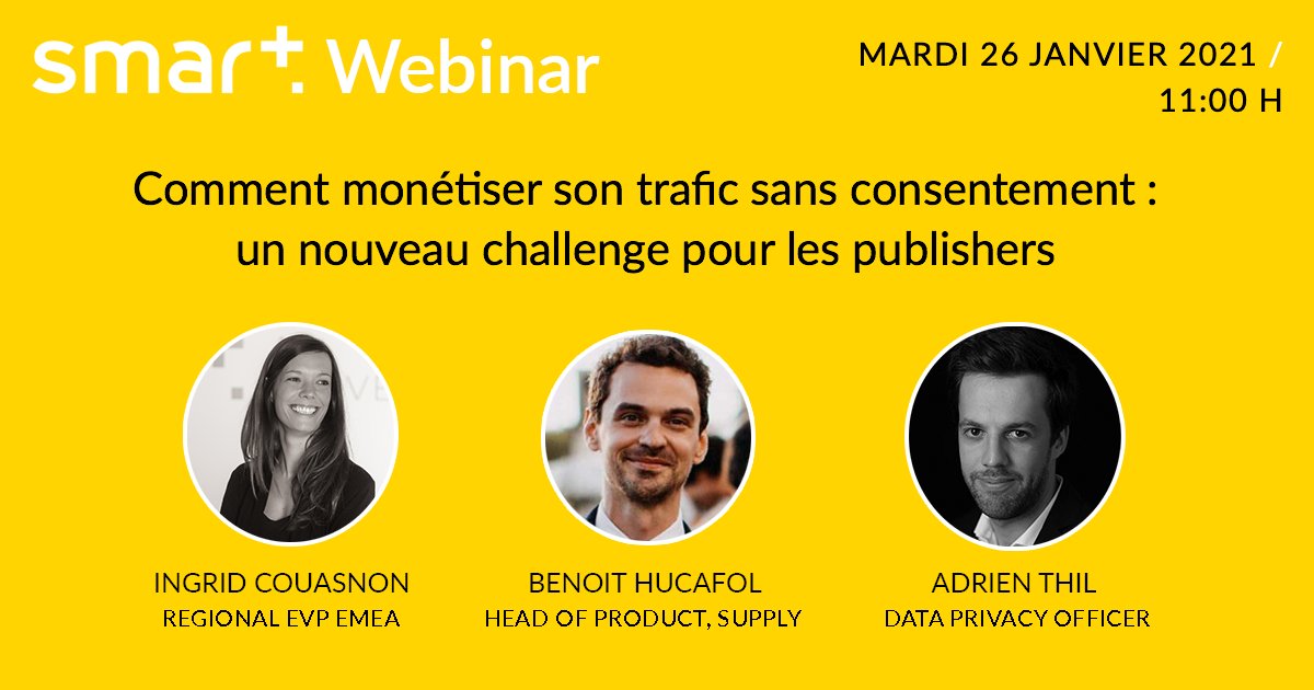 Comment monétiser votre trafic sans consentement? Le nouveau défi des éditeurs. Nous vous invitons à répondre à cette question lors de notre webinar organisé le mardi 26 janvier à 11h. Inscrivez-vous dès maintenant: bit.ly/3qK2Da7