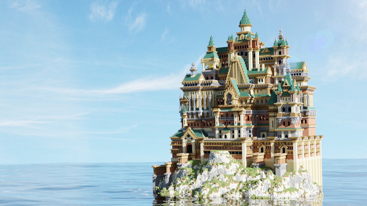 ‘Castle Of The Seas’ 
Built on <a href="/BuildersRefuge/">Builder's Refuge</a>  
Rendered By <a href="/Ekenz423/">Ekenz</a> 
Inspired by <a href="/TomatoN_mc/">とまとん</a> ‘s work.