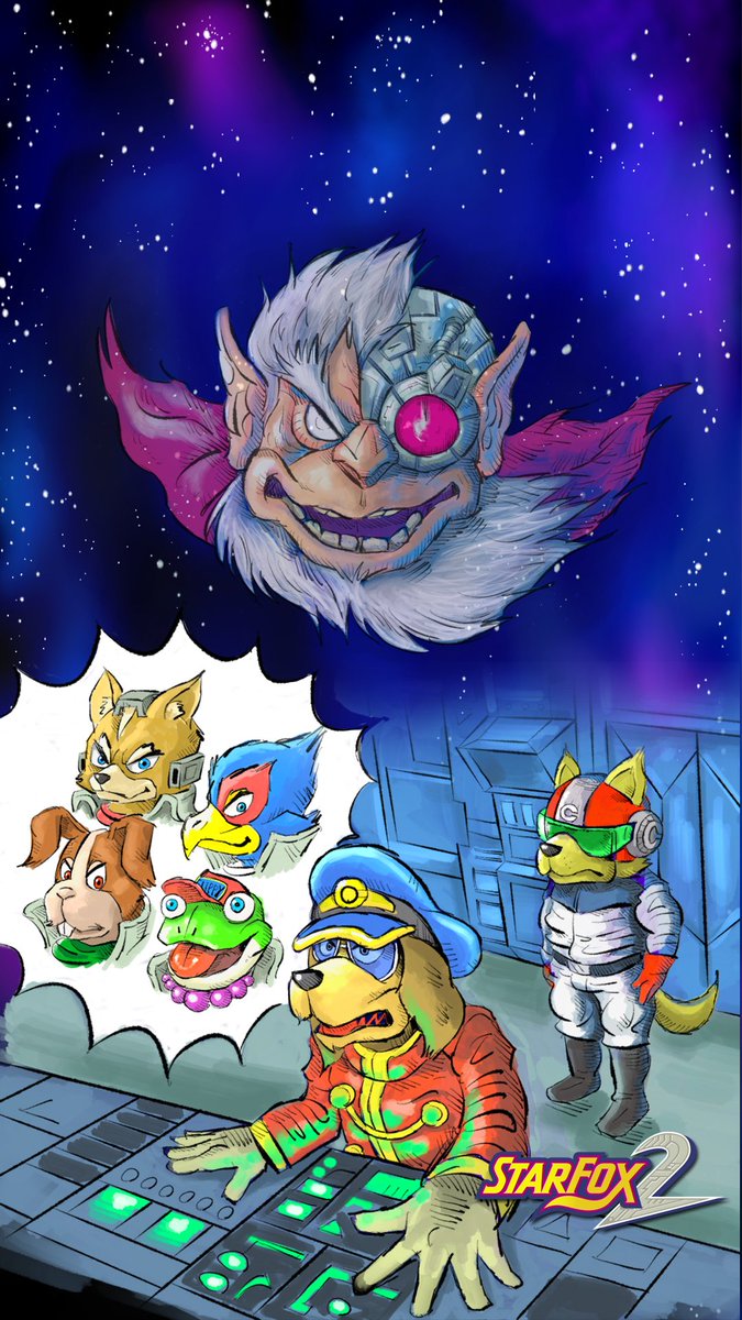 Concept art for Star Wolf from Starfox 2 drawn in 1994 by Takaya Imamura + an illustration he designed 23 years later for the game's manual: https://www.nintendo.co.jp/clvs/manuals/starfox2/html/USen/map.html https://www.nintendo.co.jp/clvs/manuals/starfox2/html/USen/character.html