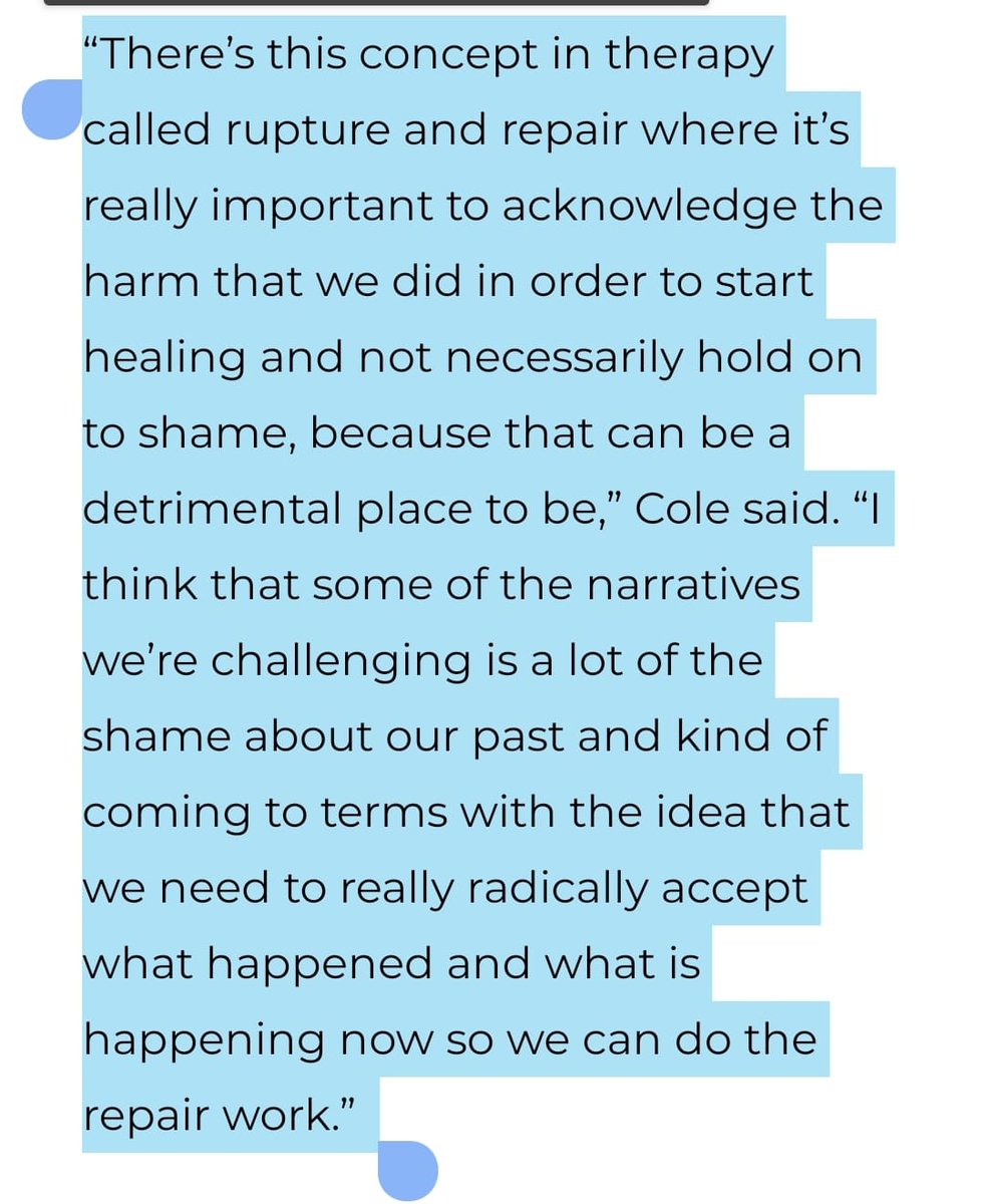 Mimi Cole, a Virginia native who's studying to be a therapist, talks about how the South can lead the nation in racial healing - which can't happen without acknowledgment of harm. She said this December, but her message is timely.  https://reckonsouth.com/mimi-cole-the-souths-lovely-becoming-through-healing/
