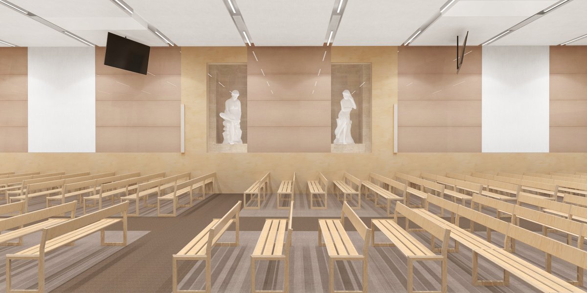 Vue intérieure de la salle d'audience dans l'auditoire. ©MMArchitectes