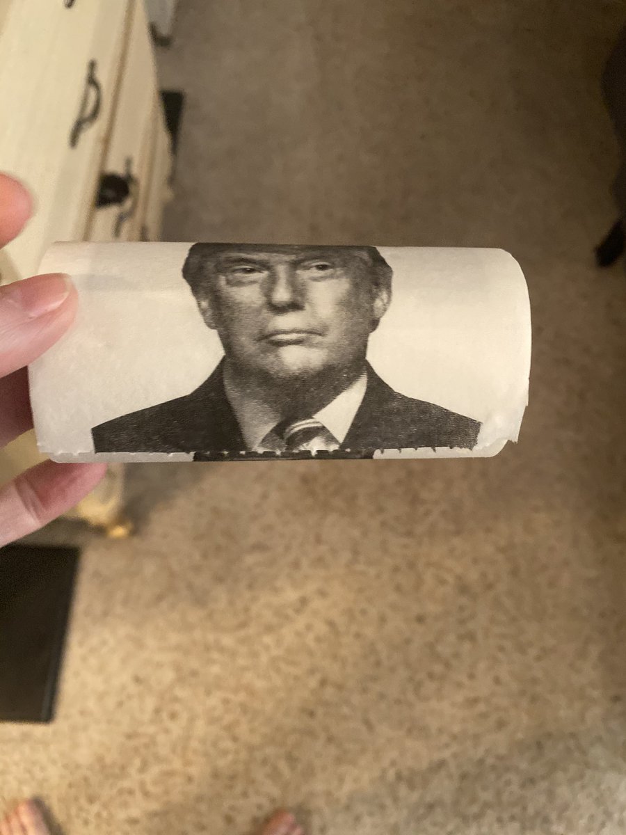 UmanoffAmy's tweet photo. I waited 4 long years to use this crappy tp. I even held onto it during the #tpcrisis of this pandemic. Yesterday I used it  to blow my nose and wipe TEARS OF JOY from my eyes. Maybe for something else 😂🤭 #iwipemyasswithyourfacedonnie2x https://t.co/OEDuXw6yMD