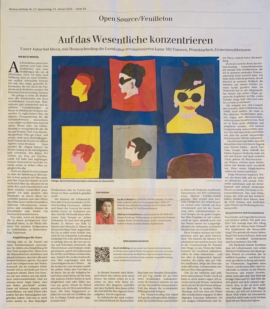 #twitterlehrerzimmer heute in der Berliner Zeitung schreibe ich über meine Verzweiflung als Lehrer aber auch über Hoffnung im #Homeschooling. Viel Spaß beim Lesen: tinyurl.com/y6po7vfo