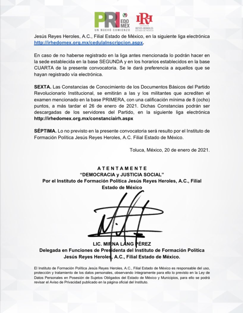 IRH_TDB's tweet photo. 🚨 CONVOCATORIA 🚨

Para presentar el examen de conocimiento de los "Documentos Básicos" del #PRI, aspirantes a candidaturas de las sindicaturas y regidurías por el principio de mayoría relativa.

link para el registro mencionado en la Base Quinta
https://t.co/xlh96dRN71 https://t.co/DhjkwhLgf4