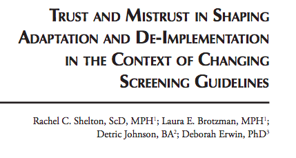 DrRachelShelton's tweet photo. 1/ Very proud of our new #impsci piece on how #trust &amp; #mistrust shape #adaptation &amp; #deimplementation of changing breast cancer screening guidelines among Black women, part of an amazing new special issue in #EthnDis on #SDOH, #healthequity, &amp; #impsci! https://t.co/oNeGwoUz83 https://t.co/S0iUvVxHAs