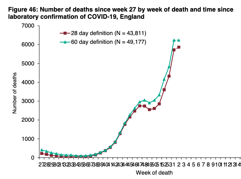 Deaths then lag a further week and will continue to go up for at least the next week (note, most recent week will increase following delayed notifications).