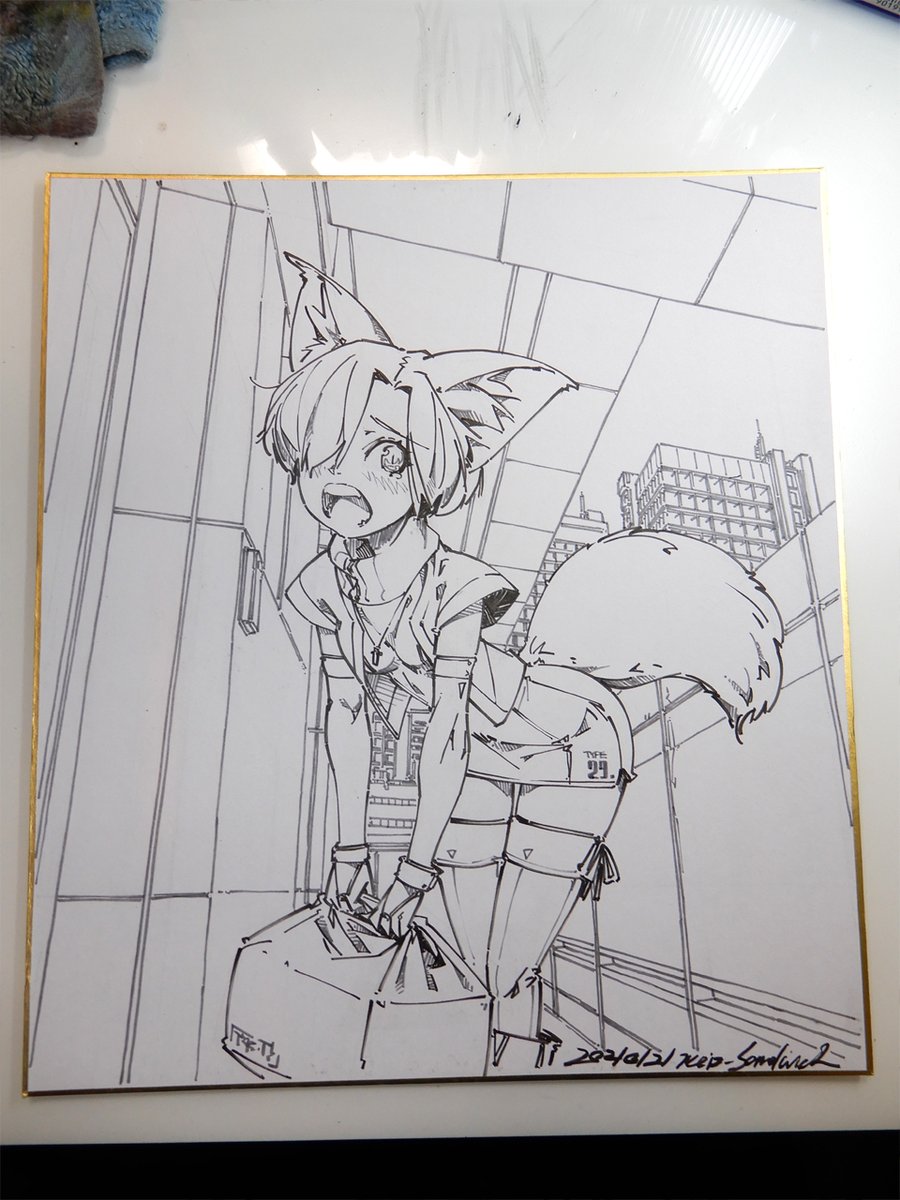 なんか絵の順番が間違ってて、先に背景のラフを二枚上げてしまいました。線画のデジカメ撮影はこっち。これも寝る前に描いたのでラフを撮り忘れました。