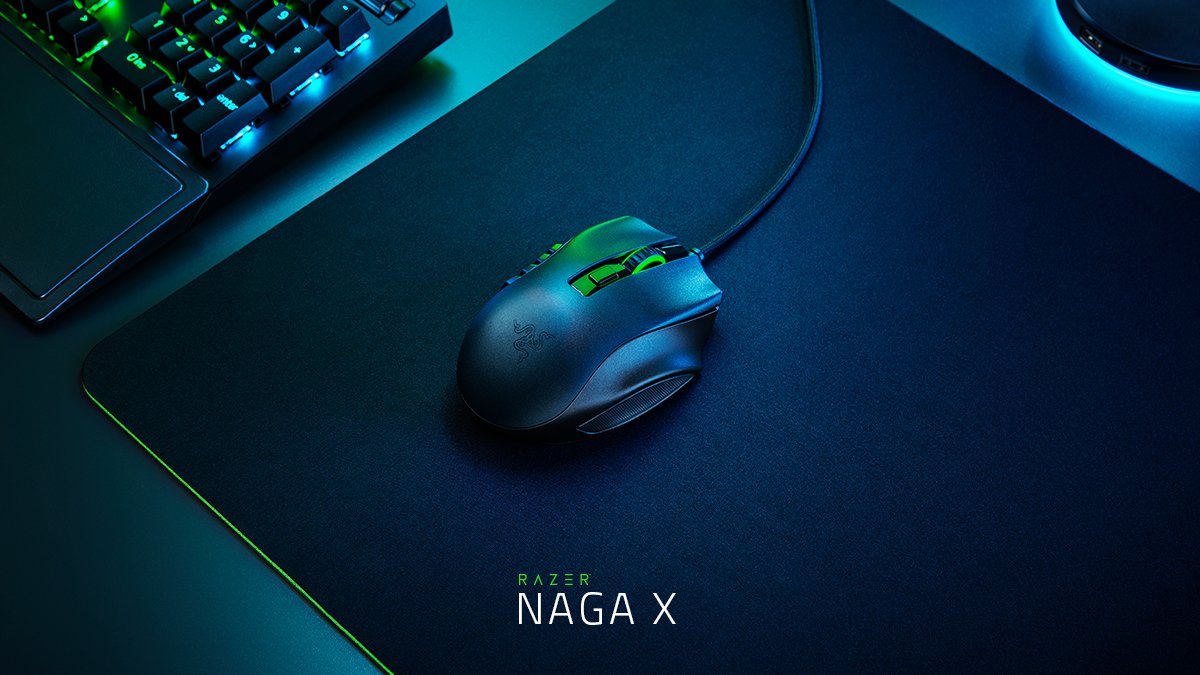 Razer's tweet photo. The world’s best MMO gaming mouse is back and lighter than before at 85g – meet the new Razer Naga X. A domain of commands condensed into the palm of your hands - control the battlefield across multiple macro configurations. Learn more: https://t.co/P11dU3tEc0 https://t.co/3jhG085Kua