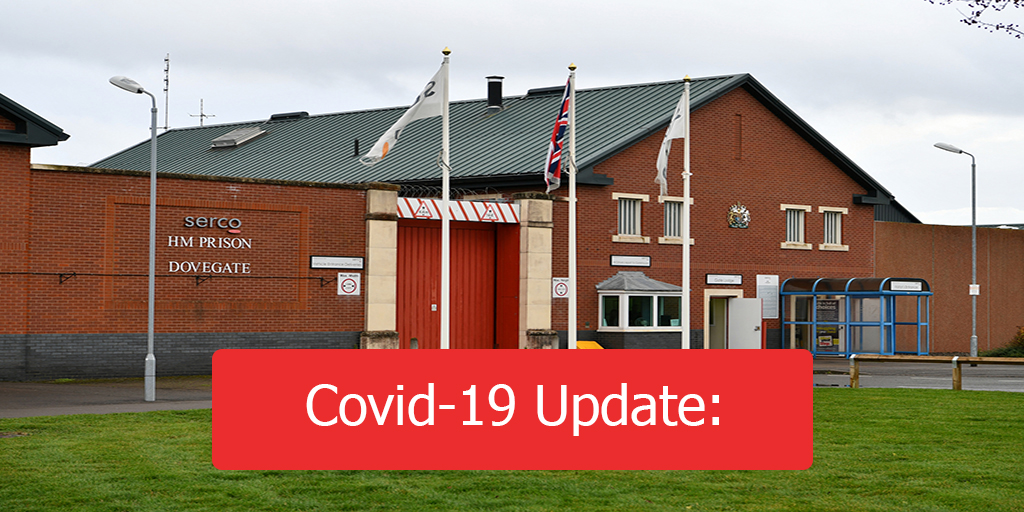 HMPDovegate's tweet photo. 1/3: Over recent days, the Covid infection rate for both staff and prisoners at HMP Dovegate has increased, following the trend in the community and the safety of everyone in the prison is our absolute priority. https://t.co/tTRFken4Ka