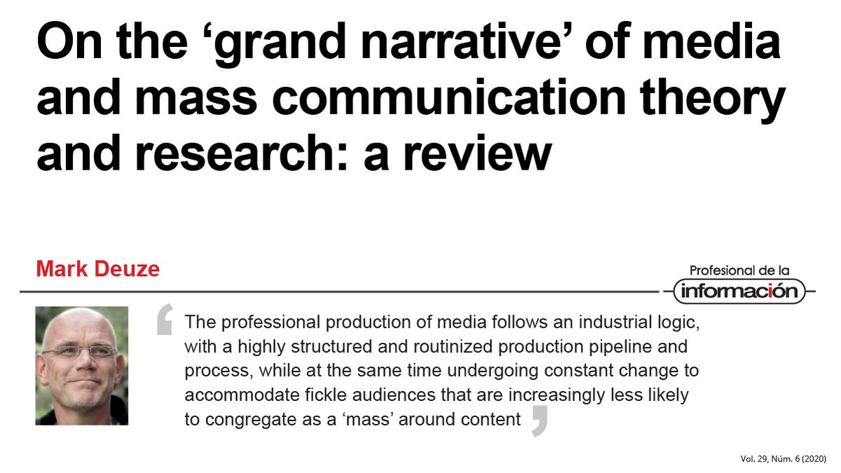 SCImagoEPI's tweet photo. 🎙️ On the 'grand narrative' of media and #MassCommunication theory and research: a #Review. Article by @markdeuze
▶️ https://t.co/RqN9YewluJ
#Communication #MassMedia #MediaEnvironment #Theory #Research #CommunicationProcess #ICT https://t.co/w0WkVGnOh3