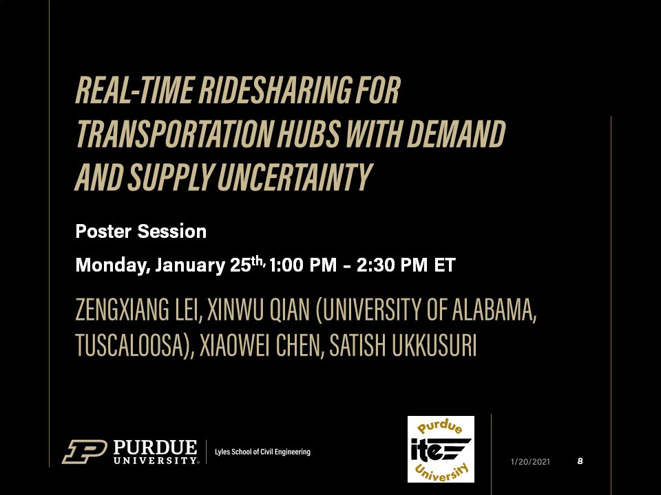 Purdue colleagues virtually presenting various Lecturn, workshops, and Poster Sessions at the 2021 TRB Annual Meeting. @NASEMTRB  @PurdueCE  @JTRP1937  @CCATPurdue  @ITEhq  @IndianaIte