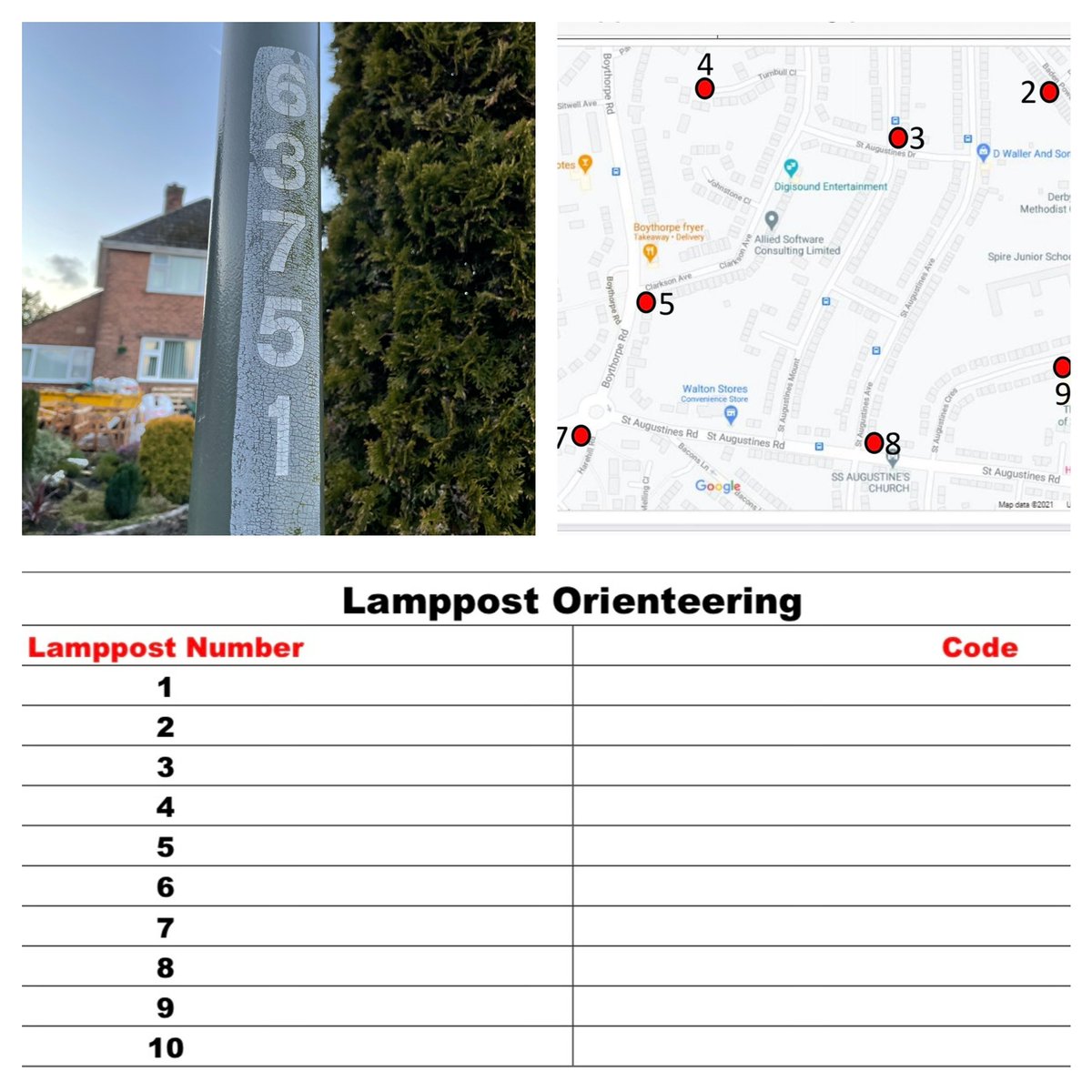 Alex_Bramley3's tweet image. 💡 Lamppost Orienteering 💡 

Daily exercise ✔️ 
Screen break ✔️ 
Map reading skills ✔️ 
Number recognition ✔️ 
Maths problem solving ✔️ 

Today I set up an orienteering course for @Spirejunior Find the lamppost indicated by the dot and copy the numerical code from the post.