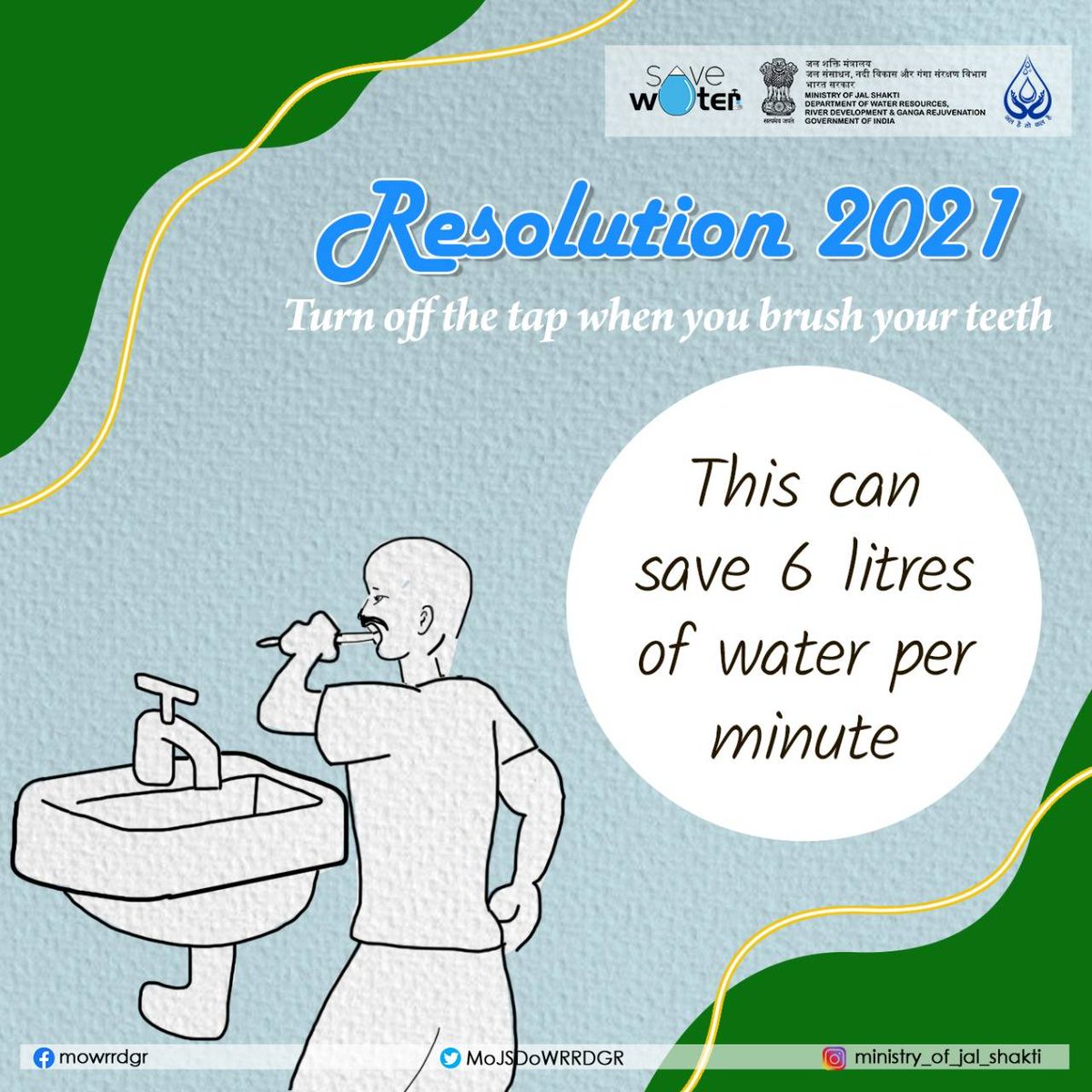 DoWRRDGR_MoJS's tweet photo. #Pledge2SaveWater Don’t let the water drain in vain. TURN OFF THE TAP
#Happy2021 #SaveWater #Resolution2021 https://t.co/zqETVNc65U