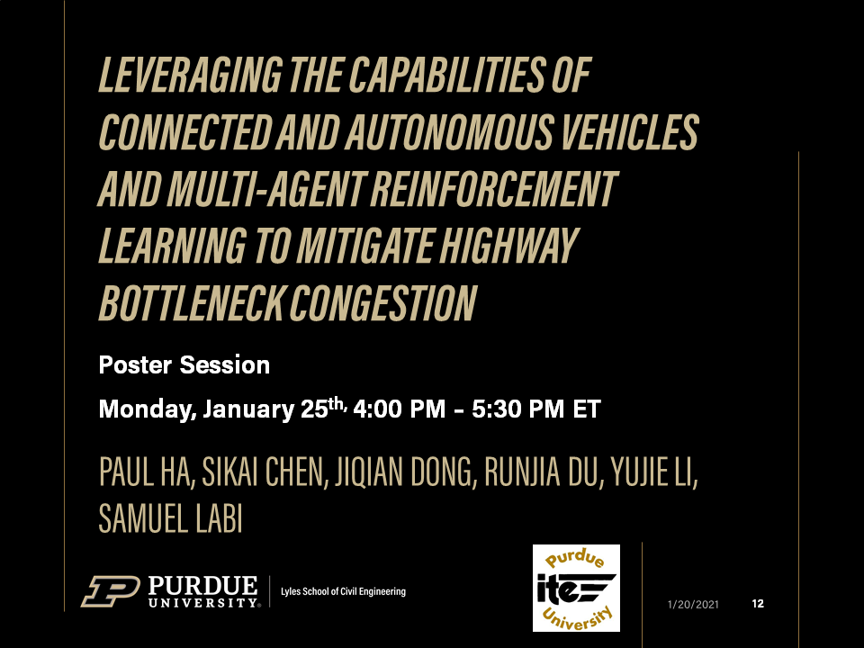 Purdue colleagues virtually presenting various Lecturn, workshops, and Poster Sessions at the 2021 TRB Annual Meeting. @NASEMTRB  @PurdueCE  @JTRP1937  @CCATPurdue  @ITEhq  @IndianaIte