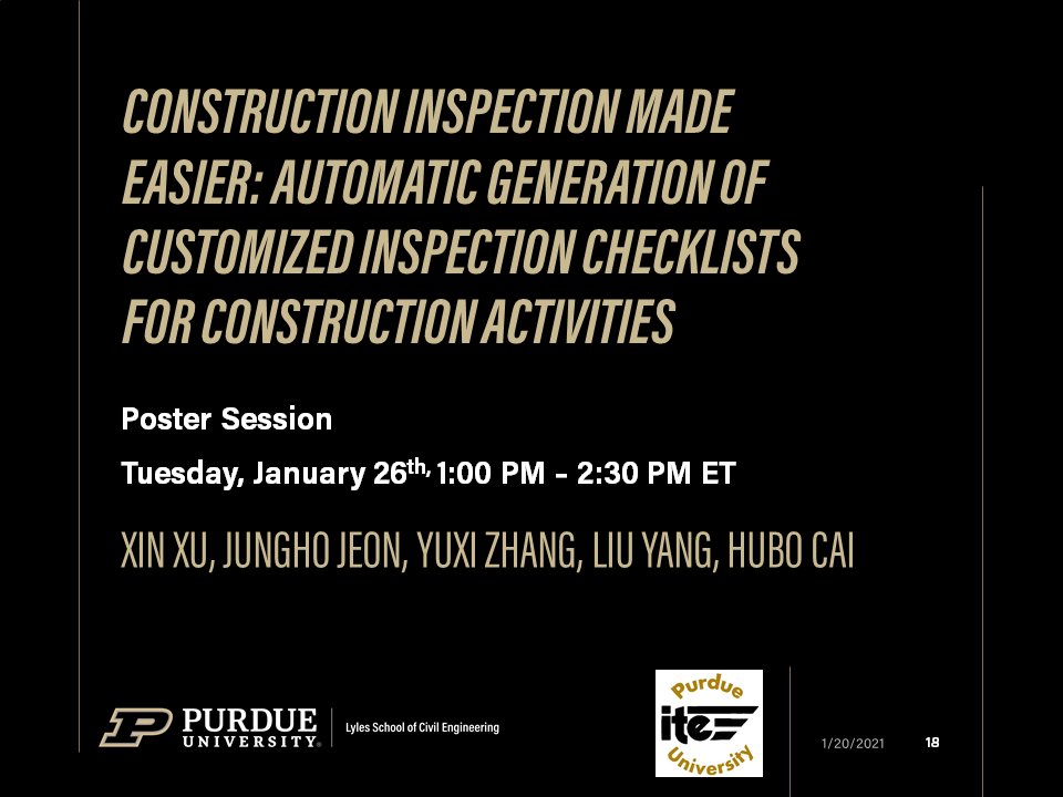 Purdue colleagues virtually presenting various Lecturn, workshops, and Poster Sessions at the 2021 TRB Annual Meeting. @NASEMTRB  @PurdueCE  @JTRP1937  @CCATPurdue  @ITEhq  @IndianaIte