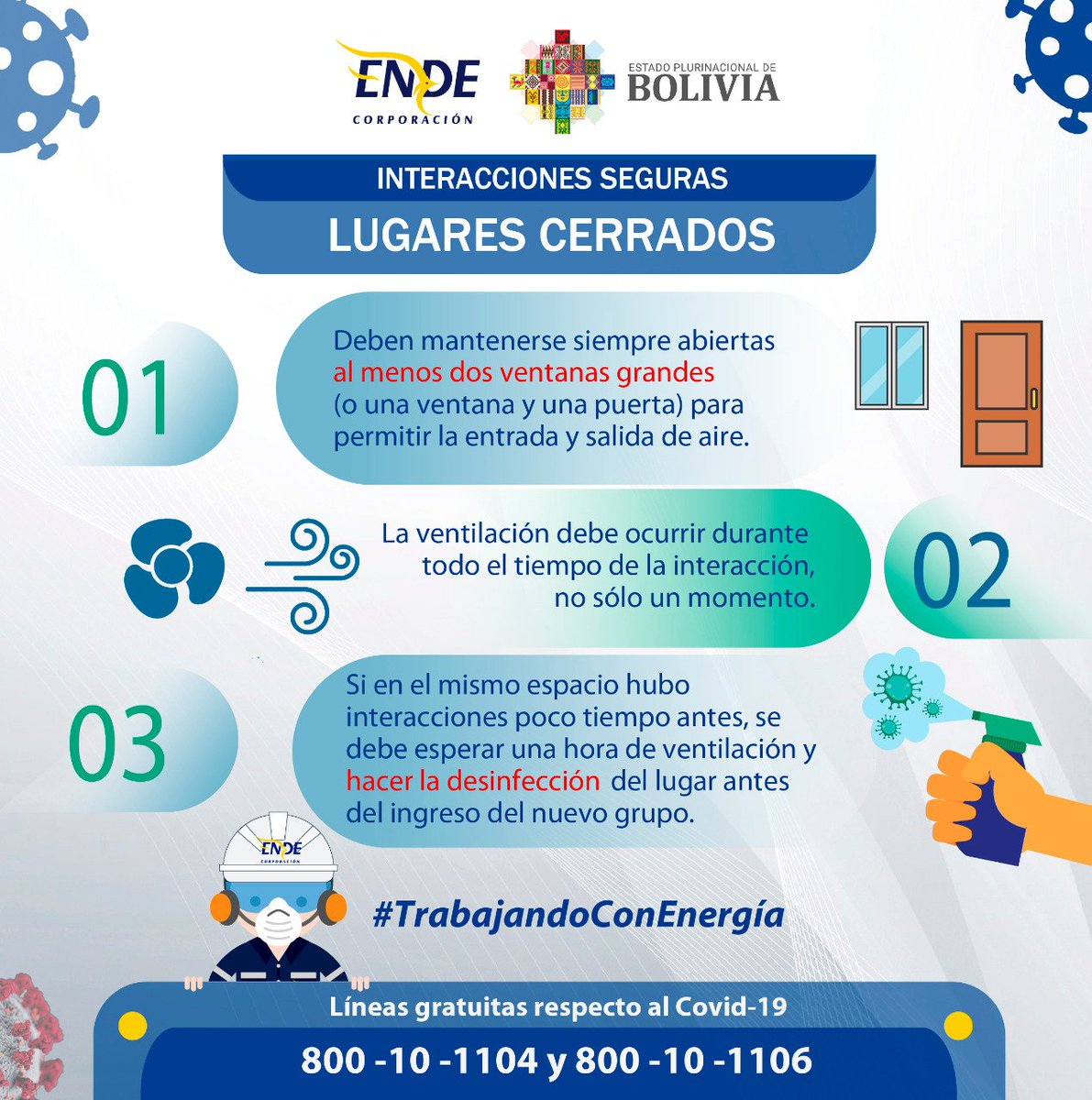 Te proponemos importantes consejos para tomar en cuenta y prevenir el #COVID19.
Ánimo #VamosASalirAdelante
#TrabajandoConEnergía
👉 Más información: ende.bo/public/publica…
👦🏻☝🏽Sé responsable
✅ Usa barbijo 😷
✅ Mantén distancia 🙅♀️
✅ Lávate las manos 👐🏽 
#BoliviaContraElCovid