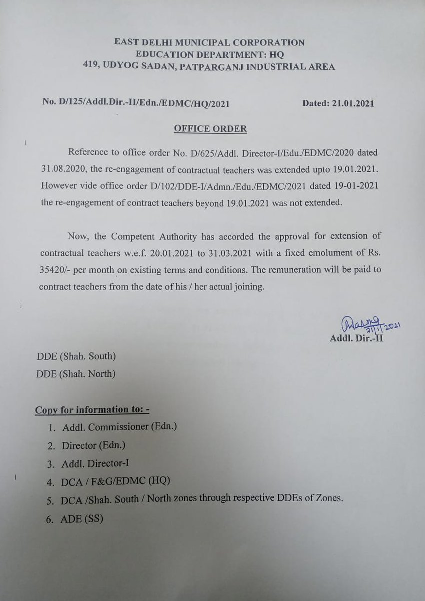 BJP4Delhi's tweet photo. East Delhi Municipal Corporation has approved the extension of contractual teachers till 31.03.2021. #BJPcares4Delhi https://t.co/KdfUEC6Wqi
