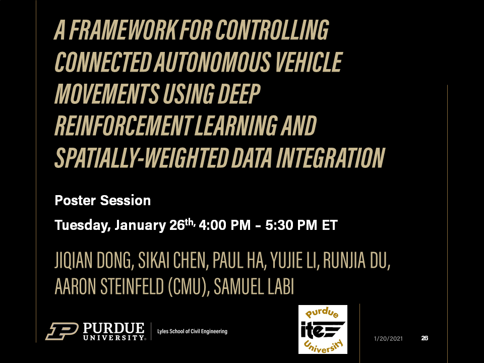 Purdue colleagues virtually presenting various Lecturn, workshops, and Poster Sessions at the 2021 TRB Annual Meeting. @NASEMTRB  @PurdueCE  @JTRP1937  @CCATPurdue  @ITEhq  @IndianaIte