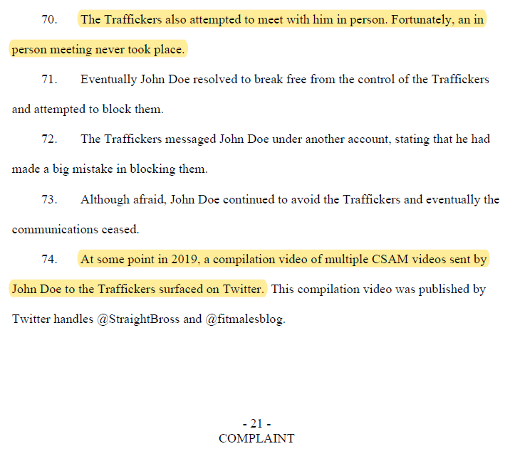 Techno_Fog's tweet photo. New- Lawsuit against Twitter

Minor was coerced into making an explicit video, later uploaded to Twitter by adult

Minor proved his age and asked Twitter take it down.

Twitter reply: We "didn't find a violation of our policies."

HT @AnOpenSecret

Suit: 
https://t.co/vfdNu5PXYf https://t.co/AqzDTBZg25