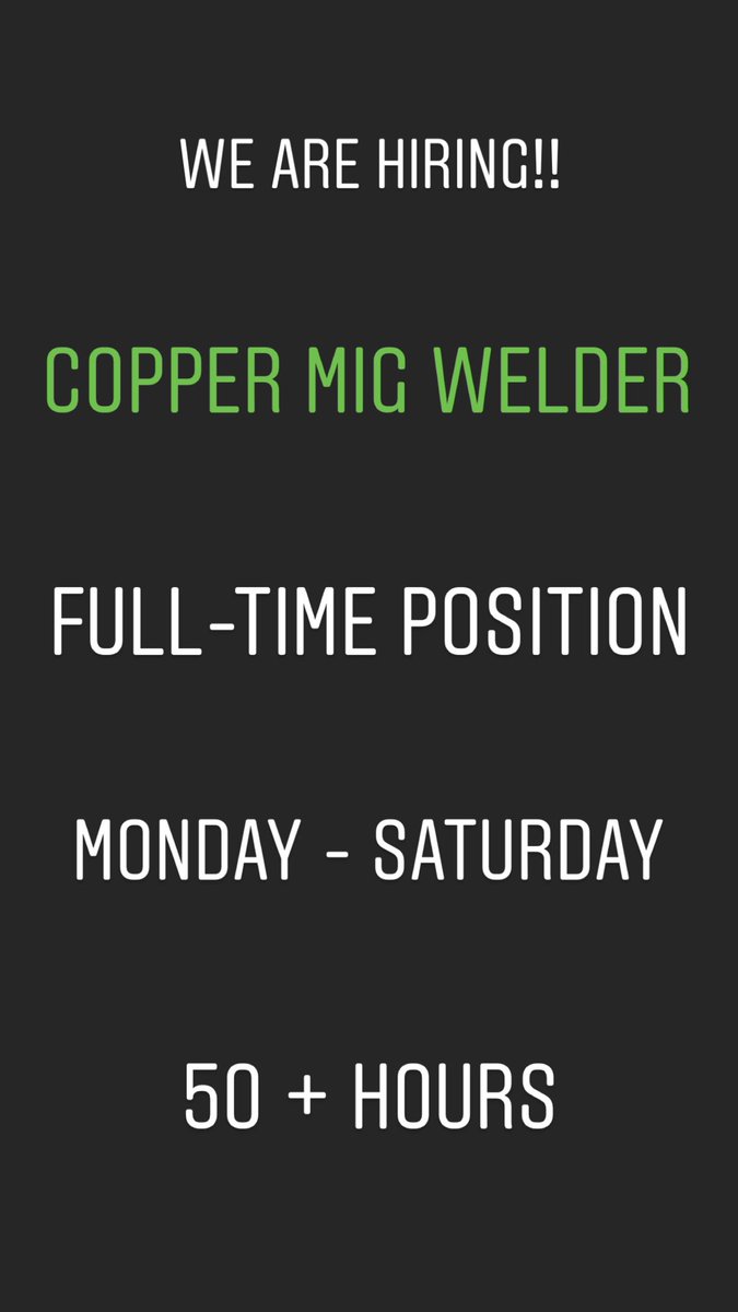 Copper MIG Welder position! 
Apply @ castlensteel.com 
Or at our administration office! 
4565 Hwy 2830 Owensboro, KY 42303