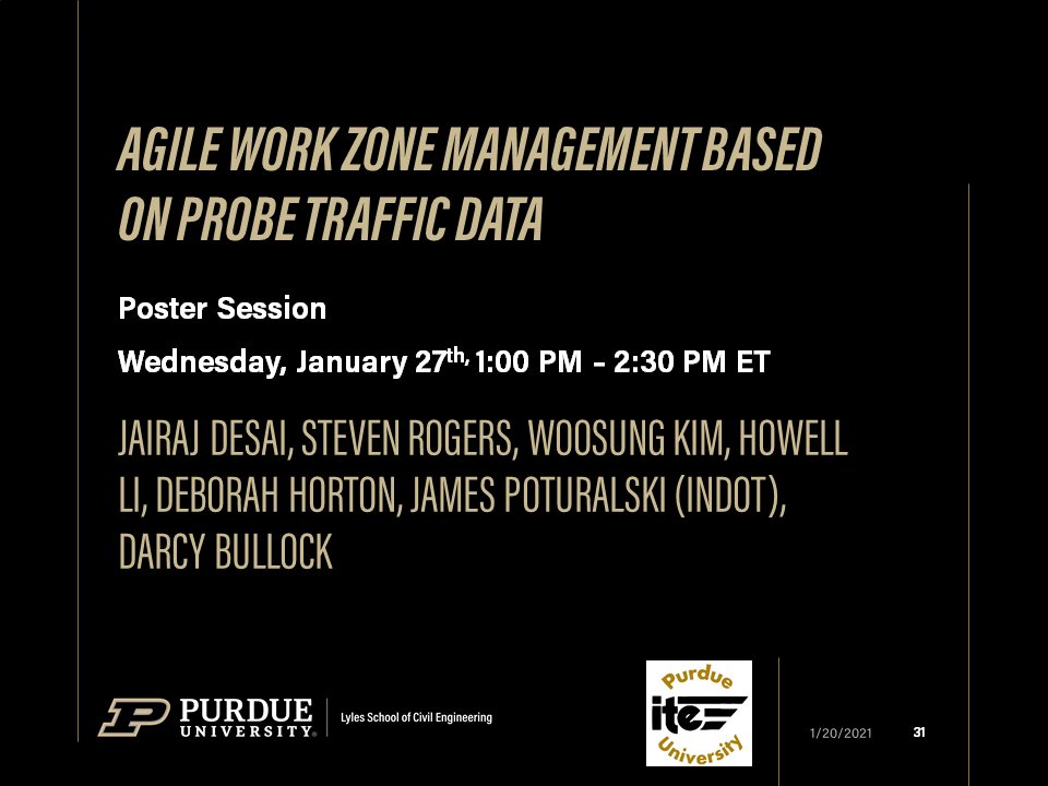 Purdue colleagues virtually presenting various Lecturn, workshops, and Poster Sessions at the 2021 TRB Annual Meeting. @NASEMTRB  @PurdueCE  @JTRP1937  @CCATPurdue  @ITEhq  @IndianaIte