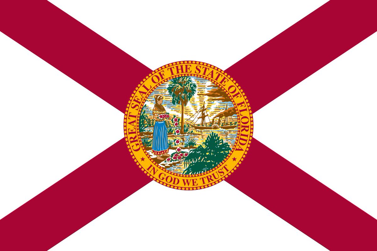 48. Florida -- Holy shit, who could have guessed, another Southern state with Confederate imagery in their state flag? Apparently, their giant red X honors their history as a Spanish colony, but, I mean, come on. Look at this ugly thing